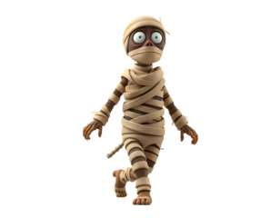 Cartoon Mummy Character Walking, Halloween Costume, 3D Render