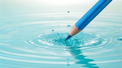 a blue pencil tip touching water creating ripples