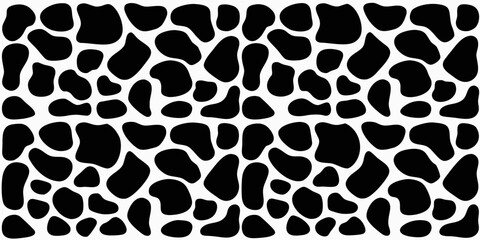 Abstract black and white organic shapes pattern resembling cowhide or dalmatian spots