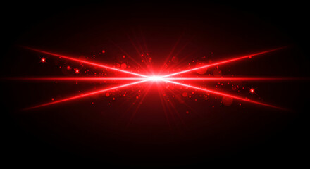 Abstract red light explosion with lens flare on a dark black background