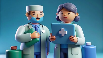 medical professionals holding tablet discussing patient care