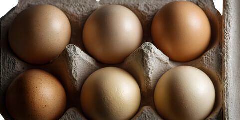 Six Eggs in Carton, Various Shades of Brown and White
