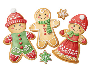 Naklejka premium Watercolor gingerbread cookies set 