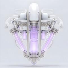 Futuristic White Biomechanical Device with Glowing Purple Energy Core.