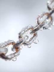 Frozen Chain Link Water Droplets Macro Detail.