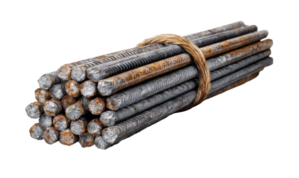 Bundled rusty steel reinforcement rods