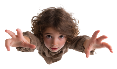 Child floating, reaching hands