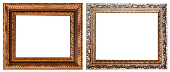 Fototapeta premium Set of picture frames isolated on white background antique carved gold