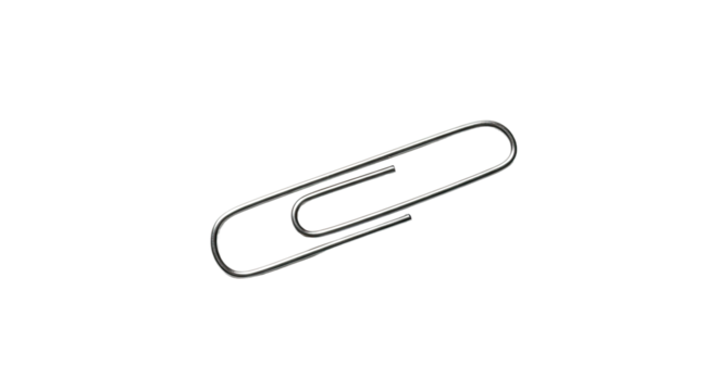 Simple drawing of a metallic paperclip.