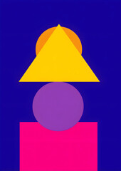 Vibrant Geometric Abstract: Layered Triangles Circles and Squares in Bold Hues.