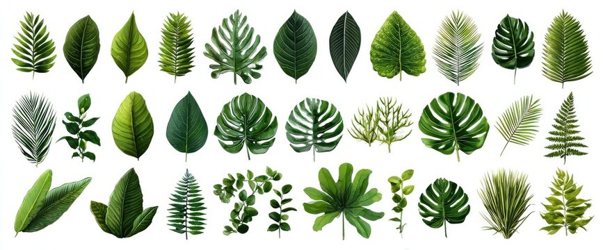 Collection of vibrant green tropical leaves