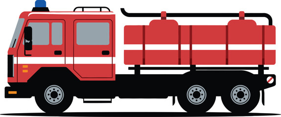 Red fire truck with water tanks isolated on white background