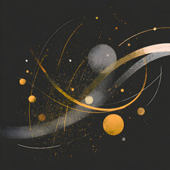 Cosmic Dance: Abstract Gold  Grey Swirls on Dark Background.
