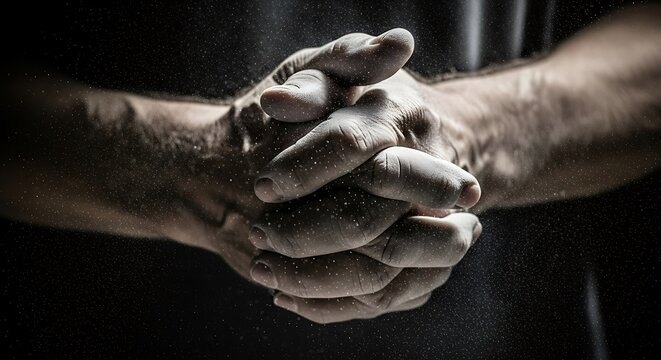 Closeup Hands Rubbing Chalk Powder.