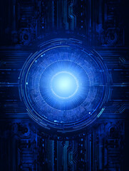 Futuristic Blue Circuitry Core with Radiant Energy Burst.