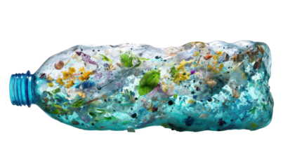 Plastic bottle filled with ocean debris