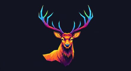Stylized illustration of a deer head on a dark background