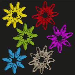 Obraz premium Abstract flower symbols. Geometric blossom emblems. Colorful vector illustration. Stylized floral ornament. EPS 10.