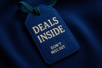 Tag with DEALS INSIDE and DON'T MISS OUT promo message, elegant style, attractive retail discount offer.