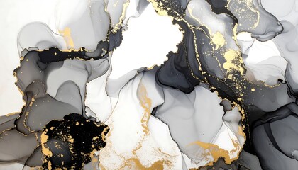 Abstract ink wash art with grey, black and gold