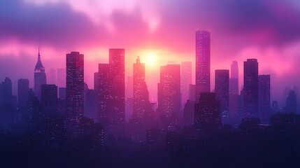 Sunrise over a futuristic city skyline