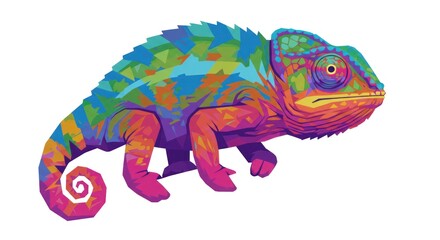 Fototapeta premium Colorful polygonal chameleon illustration on a white background