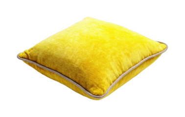 Vibrant yellow cushion for cozy living room home product top view isolated on transparent background, png