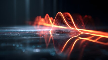 Futuristic glowing red sound wave visualization on dark background