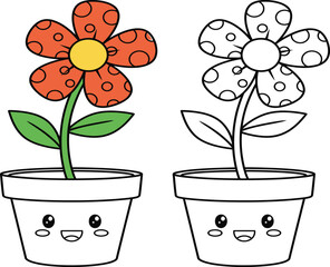 Cute cartoon potted flower with smiling face