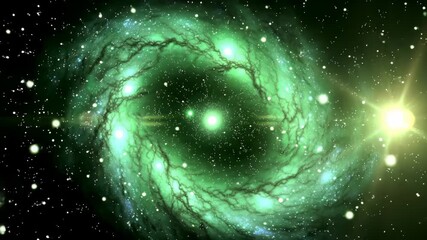 Green galaxy space with light, starfield and nebula background in universe cosmos. - Powered by Adobe
