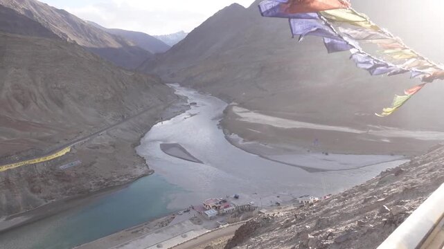 Sangam View Point in leh, Ladakh famous for the confluence of the Indus and Zanskar rivers.