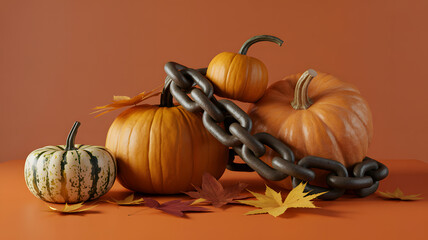 Pumpkins with Chain Still Life