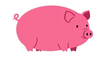 Fototapeta premium Simple flat vector illustration of a pink pig on a white background