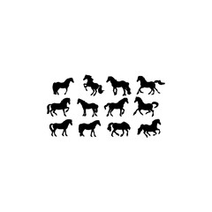 Collection of horse silhouettes set vector illustration. isolated on white background 