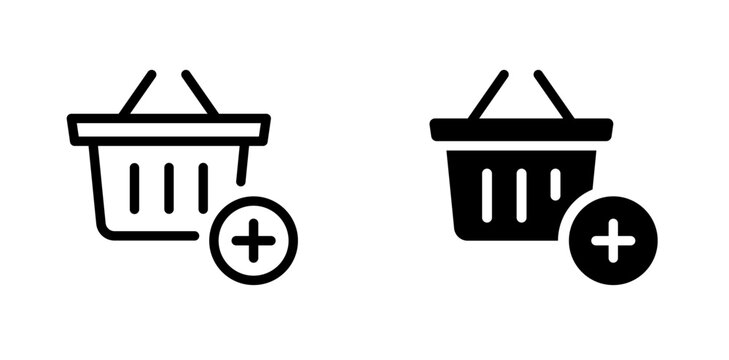 Add to shopping basket icon. Shopping basket and plus sign