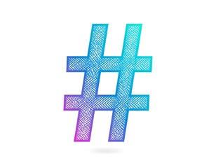 Abstract stylized hashtag symbol in vibrant gradient colors