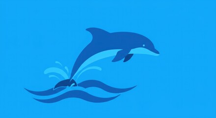 Obraz premium Jumping dolphin illustration with waves on blue background design