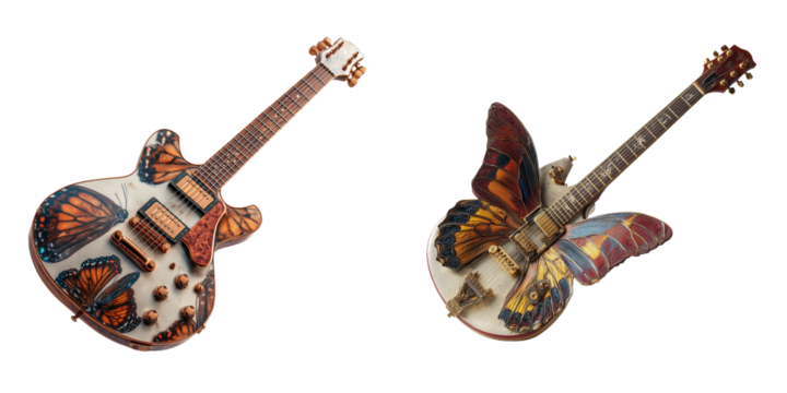 Set of butterfly Guitar isolated on a transparent background