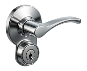 Door lock with a lever handle and key entry