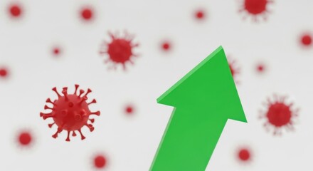 Rising coronavirus cases shown by an upward arrow, indicating increasing infection rate
