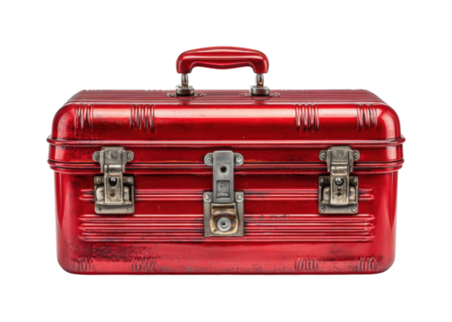 Crafting memories vintage red toolbox home workshop isolated on transparent background, png