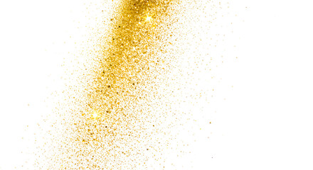 Elegant gold glitter sparkles on white background for festive celebrations