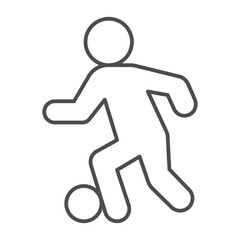 Sportsman with ball thin line icon, football sport concept. Vector graphics. Football player, soccer sign on white background, outline style icon for mobile or web design.