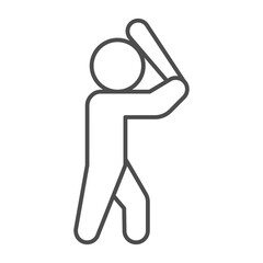 Athlete man with bat thin line icon, baseball sport concept. Vector graphics. Baseball game player, sportsman sign on white background, outline style icon for mobile or web design.