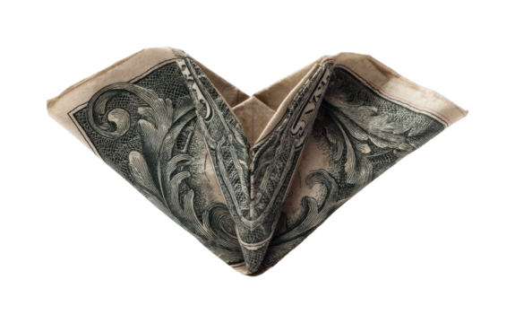 Creative dollar bill origami heart artistic display financial symbolism environment isolated on transparent background, png