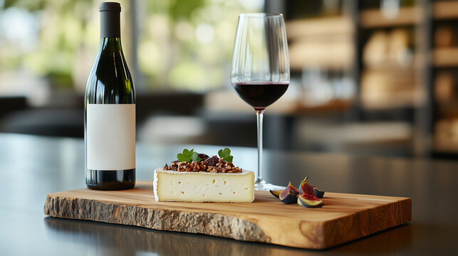 Close-up of artisan cheese with garnishes, elegantly paired with wine, perfect for sophisticated gatherings