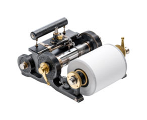 Vintage printing press action workshop equipment industrial craft isolated on transparent background, png