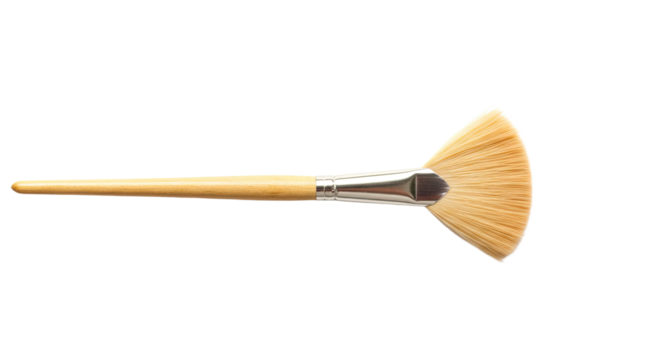 Wooden handled fan paintbrush isolated on white.