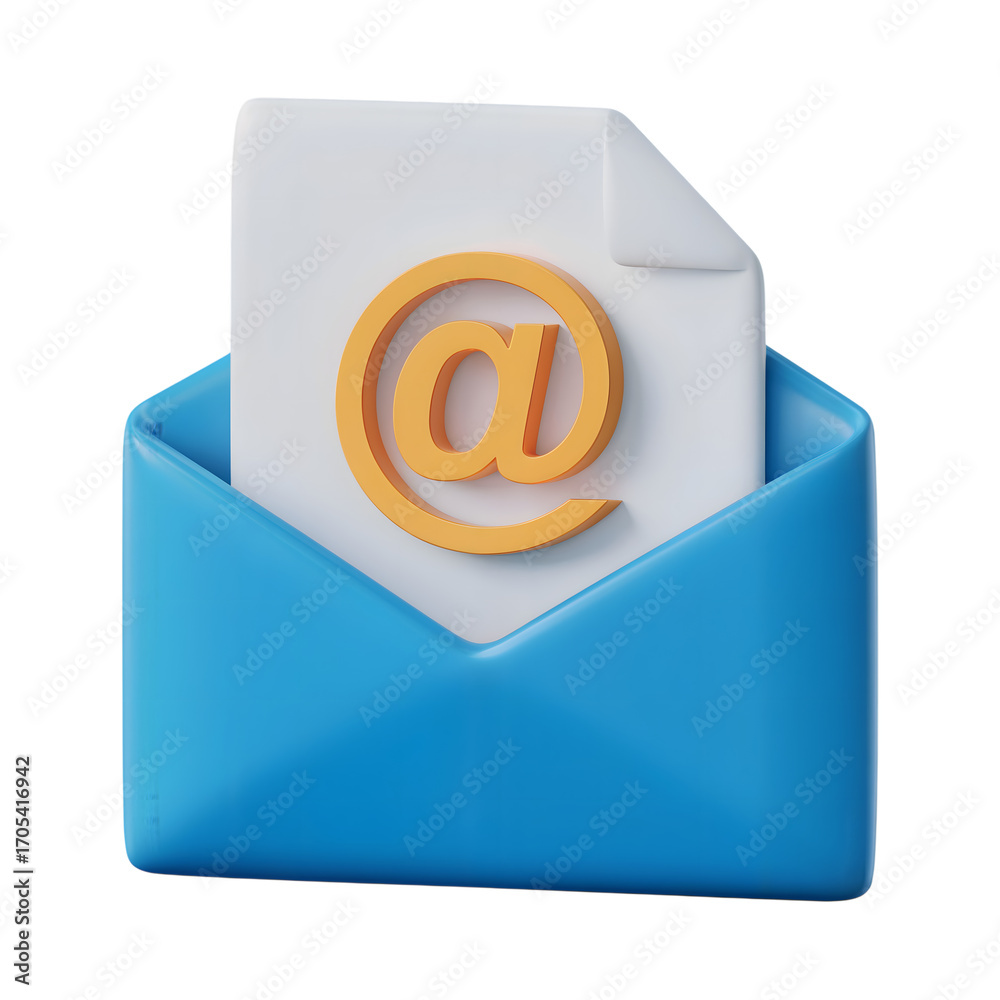 Wall mural 3d render of email icon concept with open blue envelope isolated on white background