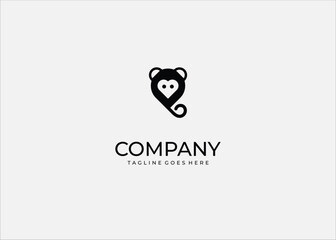 Vector Illustration Creative Monkey Heart Logo – Minimalist Animal Symbol with Playful Tail Design.